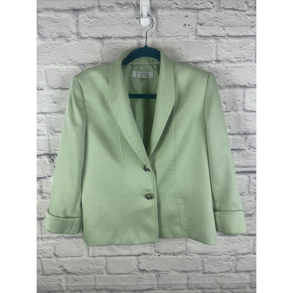 Tahari ASL Women's Preppy Old Money  Textured Lined Green Blazer Size 10 - Picture 11 of 11